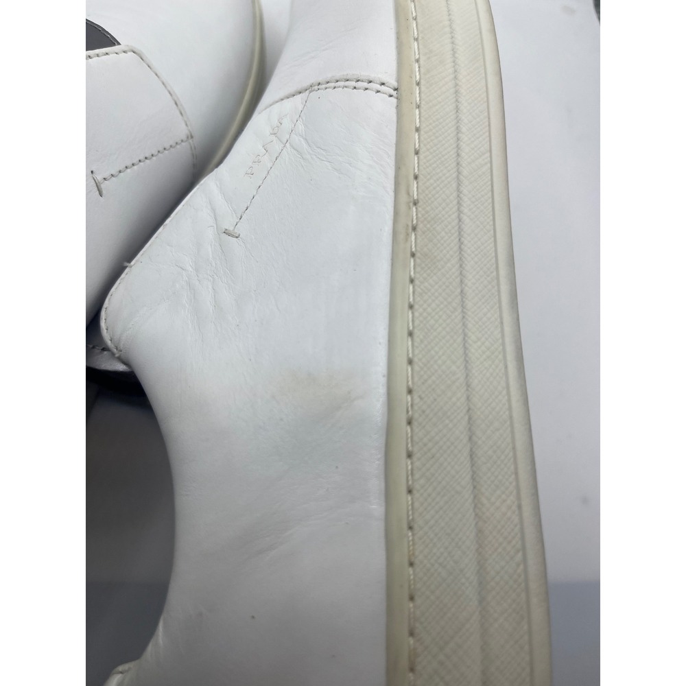 Prada White Leather Silver Detail Slip On Sneakers Women's Size 37.5‎ - Picture 7 of 8